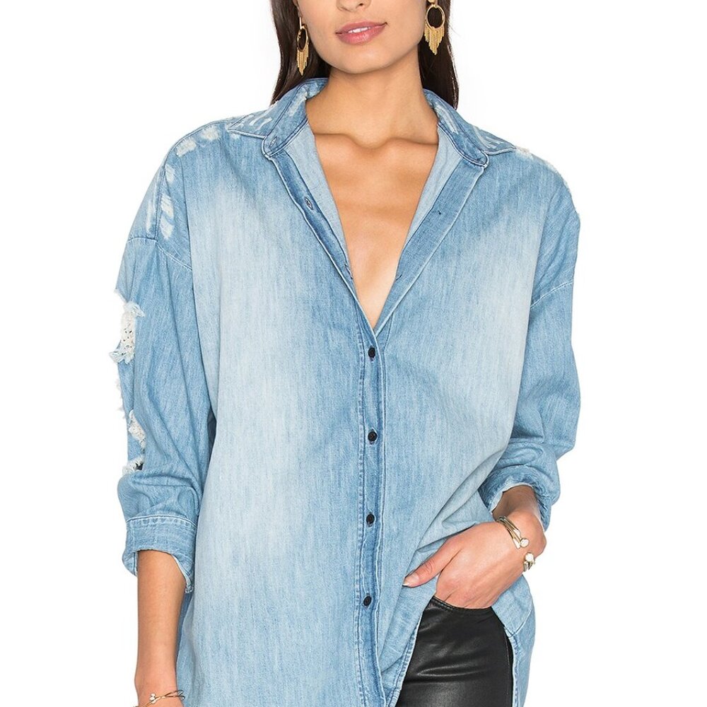 IRO Jeans Emira Distressed Oversized Grunge Button up Top Shirt, Size XS